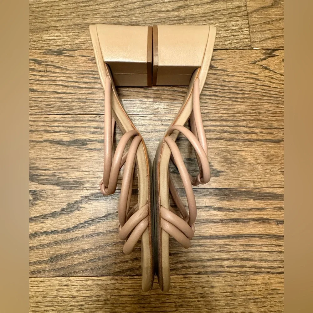 Schutz Leather Strappy Block Heel Mules 8.5 Nude